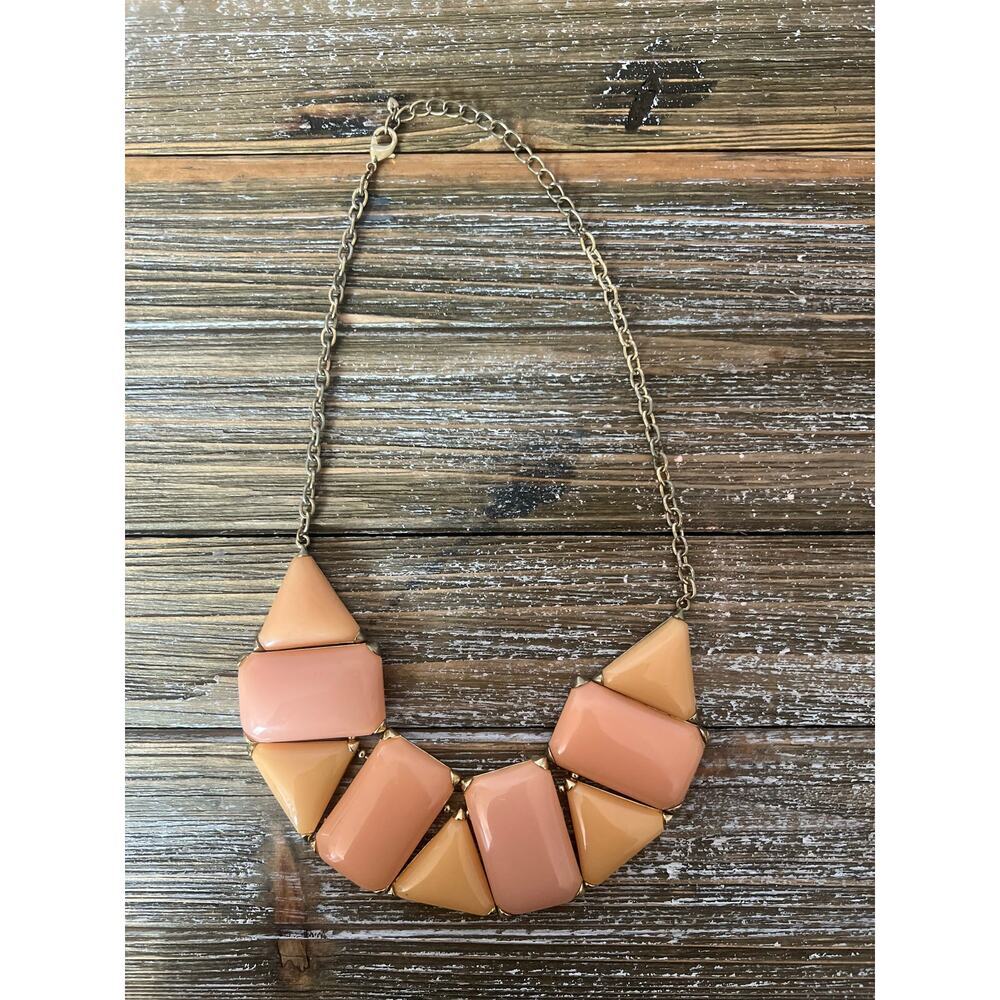 Vintage Necklace 1980s Geometric Apricot‎ Peach Funky Gold Chain Costume Jewelry